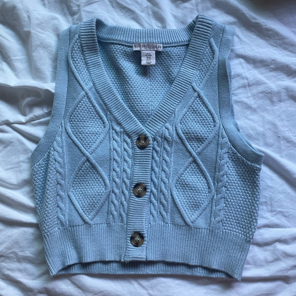 light blue button up knit sweater vest size medium